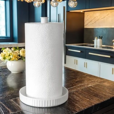 VROOMIUM Paper Towel Holder Countertop Ceramic Base EasytoClean 15 lbs 7 B x 125 H Stable Elegant and Durable Kitchen Roll Stand Chic White