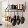 KES 24 Inch Kitchen Pot Pan Rack Wall Mounted Hanging Storage Organizer Wall Shelf With Hooks Matte Black KUR215S60BK