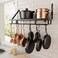 KES 24 Inch Kitchen Pot Pan Rack Wall Mounted Hanging Storage Organizer Wall Shelf With Hooks Matte Black KUR215S60BK