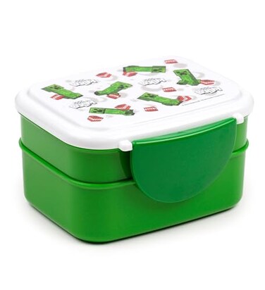 Puckator Minecraft Creeper TNT Clip Lock Stackable Bento Lunch Box with Cutlery