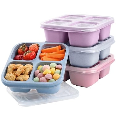 LCHLZZ Snack Box Containers 4 Pack 4 Compartment Reusable Lunchable Snack Containers with Lids BPAFree Microwave Dishwasher Safe Stackable Bento Snack Boxes for Work Travel