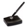 Dacasso Black Leather Single Pen Stand with Silver Accents