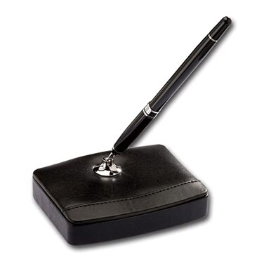 Dacasso Black Leather Single Pen Stand with Silver Accents