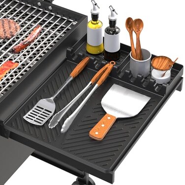 lanlw Silicone Grill Mat Compatible with Blackstone Silicone Griddle Tools with Drip Pad Spatula Mat for Outdoor Grill Kitchen Counter Black