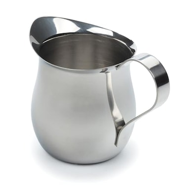 RSVP International Endurance Kitchen Collection Bell Shaped CreamerMilk Pitcher for Espresso Machine with Handle Pour Spout Small 3 oz Capacity