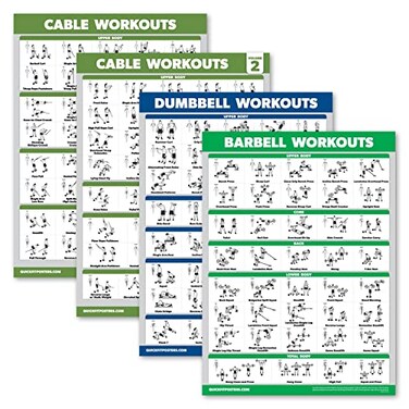 Palace Learning 4 Pack Cable Machine Workout Posters Volume 1 2 Dumbbell Exercises Barbell Exercises LAMINATED 18 x 24