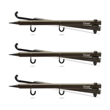 HME Durable Secure Convenient Portable Folding Tree Stand Bow Hanger wTwo Accessory Hooks Extends to 20 Folds to 10 3 Pack