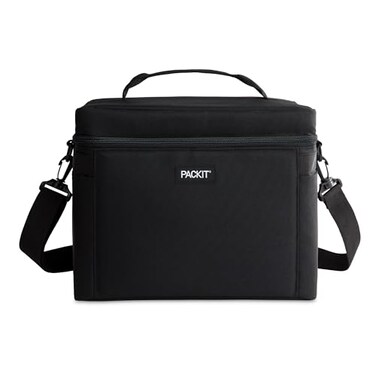 PackIt Freezable Newport Cooler Black Collapsible Reusable Built with EcoFreeze Technology Wide Top Opening Double Zip Closure with Adjustable Removable Shoulder Straps for Easy Carrying