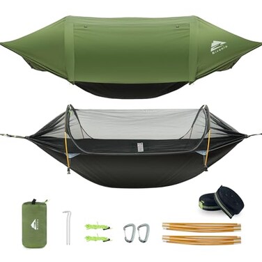 Rivenlo Camping Hammock Tent with Mosquito Net RainFly 3 in 1 Waterproof Lightweight Portable Sleeping Hammock Bug Backpacker Travel Outdoor Gear with Tree Strap Swing for Hiking Patio Expedition
