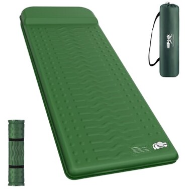 HiiPeak Memory Sleeping Pad Compact Thick Foam Sleeping Mats with Pillow 95 RValue Insulated Camping Mattress Pad Easy Inflate Deflate Inflatable Sleep Mat for Backpacking Hiking Car Tent