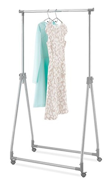 Whitmor Foldable Garment Rack Rolling Clothes Rack Adjustable Height Silver