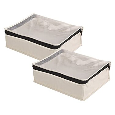 Household Essentials Canvas Sweater Storage Bags 2Pack Breathable Cotton UnderBed Zippered Storage with Clear Top Window Stackable Cedar Insert Compatible Not Included Natural
