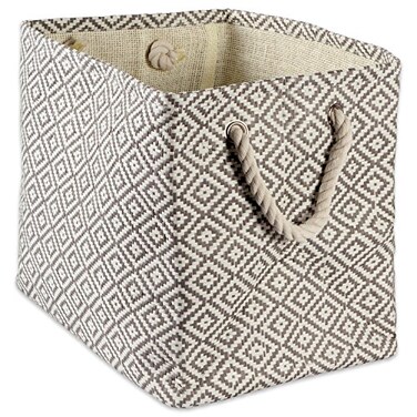 DII Woven Paper Storage Bin Geo Diamond Gray Medium Rectangle