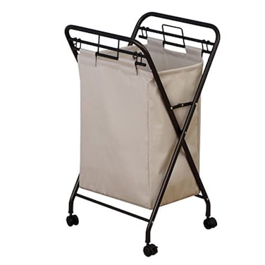 Household Essentials 7172 Rolling Laundry Hamper with HeavyDuty Canvas Bag Antique Bronze Frame