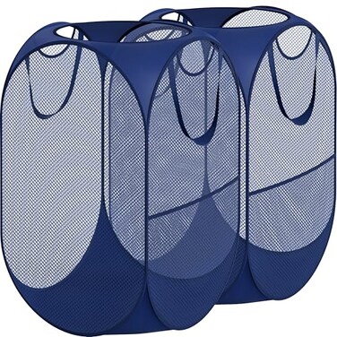 Simple Houseware Mesh PopUp Laundry Hamper Basket with Side Pocket Dark Blue 2 Pack
