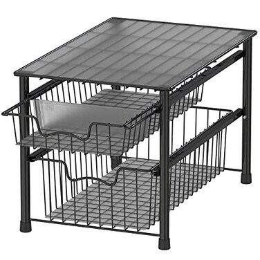 Simple Houseware Stackable Sliding Basket Organizer Drawer Black 2Tier