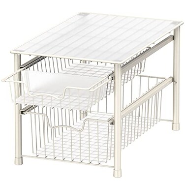 Simple Houseware Stackable Sliding Basket Organizer Drawer White 2Tier