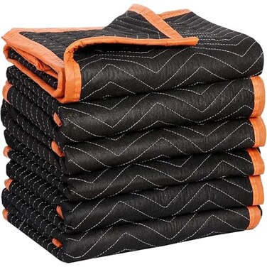 SIMPLI-MAGIC SimpliMagic 79522 Heavy Duty Padded Moving Blankets OrangeBlack 72 x 80 6 Pack