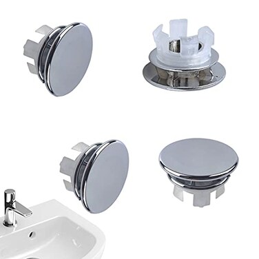 PCTC 4 Pack Sink Basin Overflow Trim Ring Solid Bathroom Sink Trim Overflow Cover Insert in Hole Round Caps Double Layer Solid Chrome