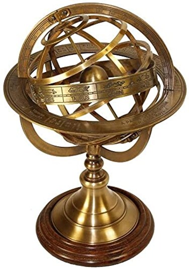 REDSKY TRADER RedSkyTrader Brass Antique Finish Armillary Celestial Globe with Zodiac Engravings