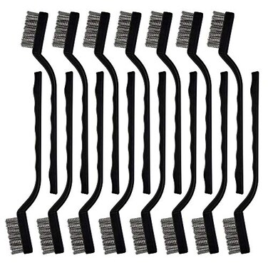 Topbuti 15 Pcs Mini Stainless Steel Wire Brush Set for Cleaning Welding Slag Rust Wire Bristle Scratch Brush Set Curved Handle Brushes