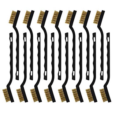 Topbuti 15 Pcs Mini Brass Wire Brush Set for Cleaning Welding Slag Rust Wire Bristle Scratch Brush Set Curved Handle Brushes Brass