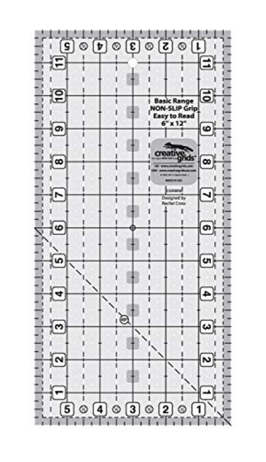 Creative Grids Basic Range 6in x 12in Rectangle Quilt Ruler CGRBR5 Made in USA NonSlip Grip Acrylic Quilting Sewing Crafting Patchwork Ruler for Measuring Cutting Fabric