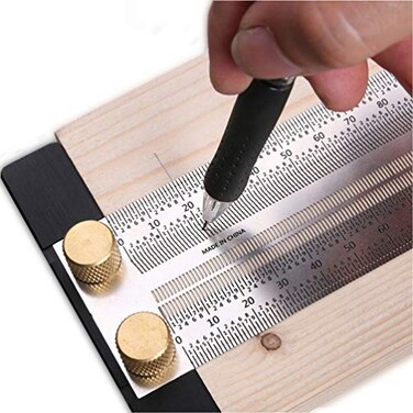 QeeHeng Woodworking T Ruler High Precision Gauge Marking Scale Scribe Line Ruler with Holes for Cutting SawingScribing Ruler Woodwork Marking Tools Carpenter Draft Measuring Ruler Square with Stops 30