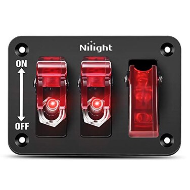 Nilight 3 Gang Toggle Switch 12V Rocker Switch Panel with LED Light and Flip Cover HeavyDuty ONOff Switch Plate 3 Pin SPST