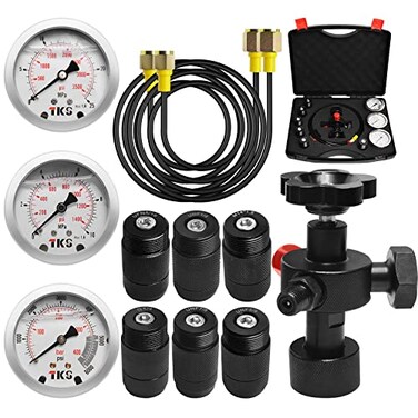 YFIXTOOL Hydraulic Nitrogen Accumulator Charging Kit Nitrogen Fill Kit Nitrogen Pressure Test System with 7 Couplings 3 Gauges and 2 Gas Hose