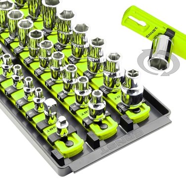 Ernst Manufacturing 8460HV Socket Boss 3Rail MultiDrive Socket Rail Organizer with Tray 18Inch HighVisibility Made in USA
