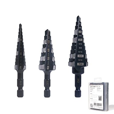 Jerax tools M2 HSS Quick Change 12 34 78 Step Drill Bit Set Double Fluted Drill Bits for Hole Drilling in Stainless Steel Copper Aluminum Wood Plastic