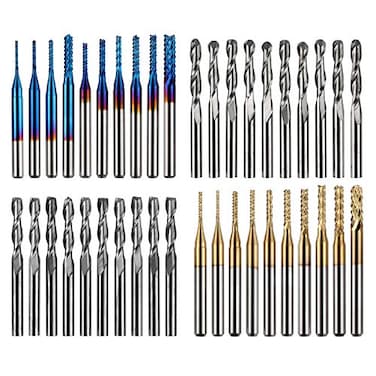 Genmitsu 40pcs End Mills CNC Router Bits 18 Shank CNC Cutter Milling Carving Bit Set Including 2Flute Flat Nose Ball Nose Nano Blue Coat Titanium Coat MC40A