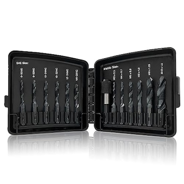 DKIBBITH Drill Tap Bits Set of 13 pcs 6 SAE Sizes 632NC to 1420NC 6 Metric Sizes M3 to M10 and a QuickChange Adapter Combine Drilling Tapping Threading Countersinking Functions in One Bit Black