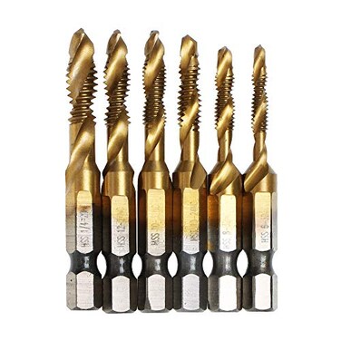 AUTOTOOLHOME 6 Pack Titanium Combination Drill Tap Bit Set Screw Tapping SAE 632NC 832NC 1024NC 1032NC 1224NC 1420NC