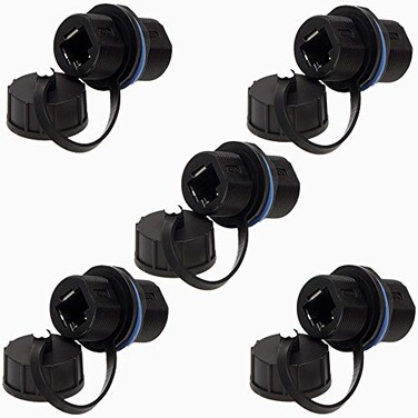ANMBEST 5PCS Panel Mounting Shielded RJ45 Waterproof Cat55e6 8P8C Connector Ethernet LAN Cable Connector Double Head Adapter with WaterproofDust Cap