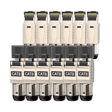 ZOERAX 12Pack RJ45 Connectors Tool Free Cat 8 Cat8 Field Termination Plug Shielded RJ45 Modular Plugs for 2000MHz 2GHz 40G Double Shielded Solid LAN Cable 22AWG24AWG