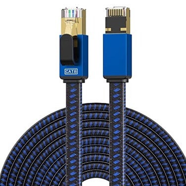 LEKVKM Cat 8 Ethernet Cable 8 FT High Speed Internet Cable Nylon Braided RJ45 Connectors SSTP Shielded Flat LAN Cable Cat8 ethernet Cables 8feet for PC