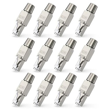 ZOERAX Cat7 Cat6A RJ45 Connector 12Pack ToolFree Zinc Alloy Shielded Ethernet Termination Plugs for Cat7 up to 23AWG Solid Bulk SFTP Ethernet Cable