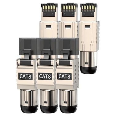 ZOERAX 6Pack RJ45 Connectors Tool Free Cat 8 Cat8 Field Termination Plug Shielded RJ45 Modular Plugs for 2000MHz 2GHz 40G Double Shielded Solid LAN Cable 22AWG24AWG