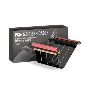 LINKUP PCIE 50 Riser Cable for Vertical GPU Mount ITX Double Reverse Graphics Card GPU Ready Usable with PCIe 40 RX 9070 RTX5090 20cm Total Length 222cm