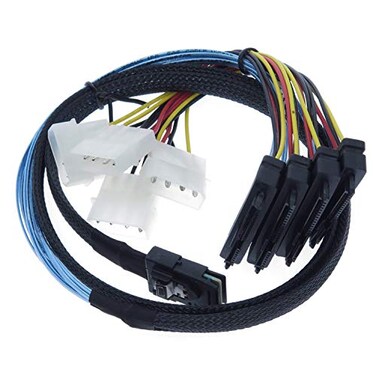EDIMS Mini SAS to SAS Cable Internal Breakout Cable SFF8087 to SFF8482 with 4X Molex Power Connectors for Raid Controller to Hard Drive 33FT