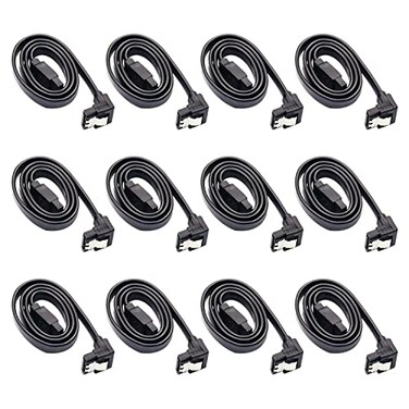 DaFuRui 12Pack SATA III 60 Gbps Cables 90 Degree Right Angle Black with Locking Latch 16 Inch SATA Cable Pack for HDD SSD CD and DVD Drives