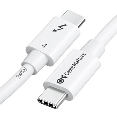 Cable Matters Intel 40Gbps Thunderbolt 4 Cable 33ft with 8K Video and 240W Charging in White 1m Compatible with USB4 Thunderbolt 3 Cable and USBC