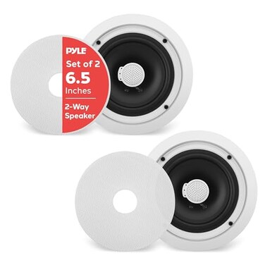Pyle 65 InWallInCeiling Midbass Speakers Pair 2Way Woofer Speaker System Directable 1 Titanium Dome Tweeter Flush Mount Design w 65Hz 22kHz Frequency Response 250 Watts Peak PDIC60