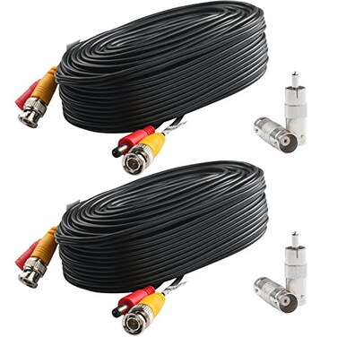 Postta BNC Video Power Cable 2 Pack 25 Feet Video Security Camera Cable Wire with Four Connectors for CCTV DVR Surveillance System