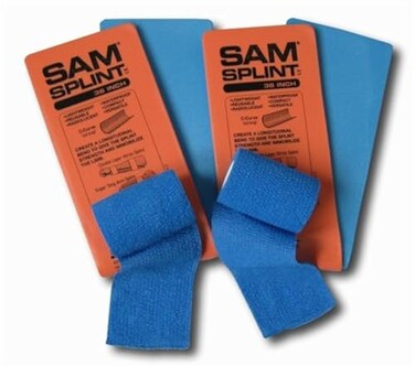 Rescue Essentials SAM Splint Combo Pack 2 425 x 36 OrangeBlue Flat Fold Moldable Splints for Fracture Sprain Immobilization Plus 2 3 x 5 Yards Blue Cohesive Wrap First Aid Emergency Use 4 Piece Kit