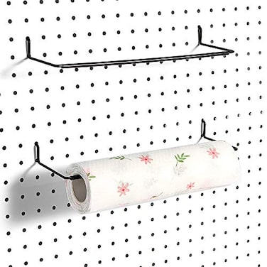 FRIMOONY Paper Towel Holder for Pegboard Extendable Fit Any Standard Pegboard 2 Packs Black