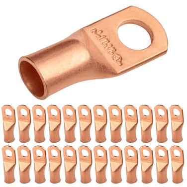 SELTERM 25pcs 10 AWG 38 Stud Battery Lugs Ring Terminals Heavy Duty Copper Wire Lugs Battery Cable Ends 0 Gauge Ring Terminal Connectors UL Bare Copper Eyelets Electrical Battery Cable Lugs