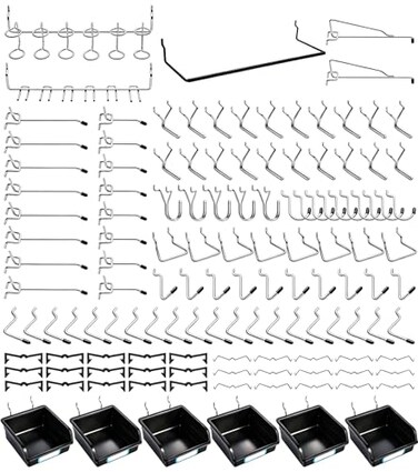 FRIMOONY Pegboard Hooks with Bins Peg Locks for Organizing Various Tools 188 PCS 80 of Which are Locks